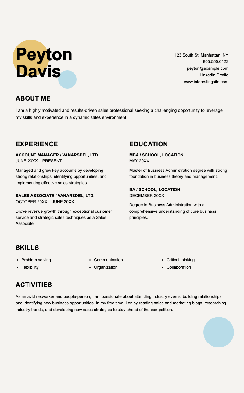 Creative sales resume - Modern resume template with colorful geometric accents, perfect for sales professionals showcasing experience, education, and skills.